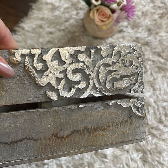 Set of (2) Gray Wooden Made in India Home Goods Metallic Pieces - Picture 10 of 10